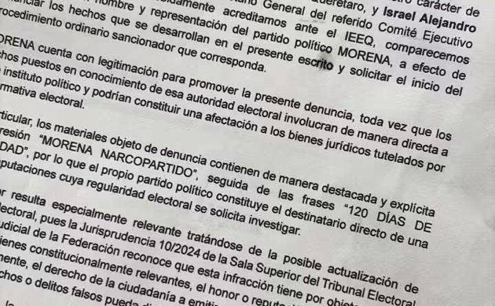 Exige Morena investigar quién financió las mantas de «narcopartido» Exige Morena investigar quién financió las mantas de «narcopartido»