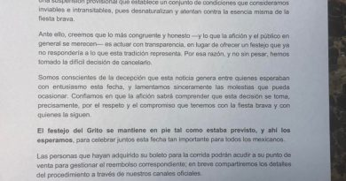 Cancelan corrida del 15 de septiembre en Provincia Juriquilla